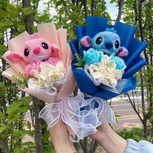 Cartoon Stitch With Flowers